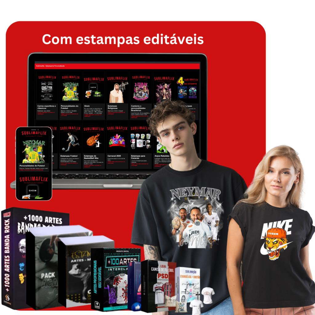 Sublimaflix em notebook e celular com estampas editáveis